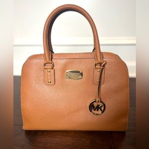 Michael Kors Saffiano Leather Brown/Caramel Satchel / Crossbody WITH MK DUST BAG